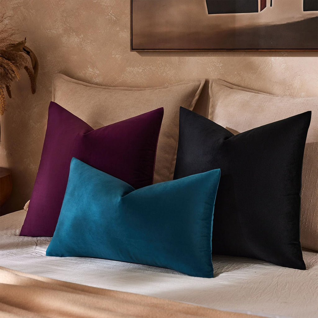 Velvet Throw Pillow Covers 18x18 for Couch Bed Sofa,Eggplant Purple