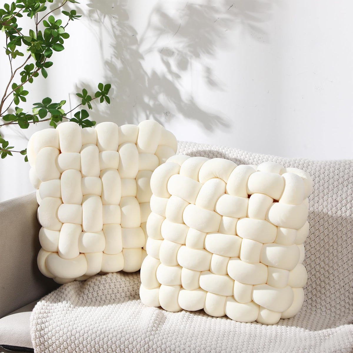 Wenqik 2 Pcs Knot Pillows Square Throw Pillow, Caramel, Crystal Velvet