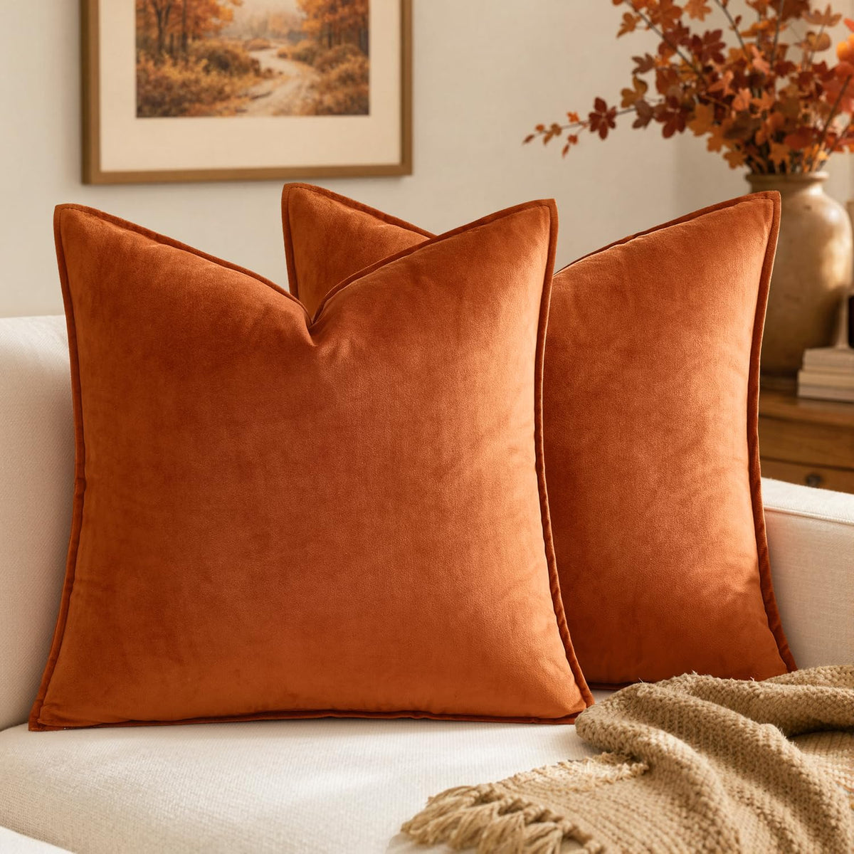 MIULEE Decorative Brown Velvet Throw Pillow Covers for Couch 18x18 Inch