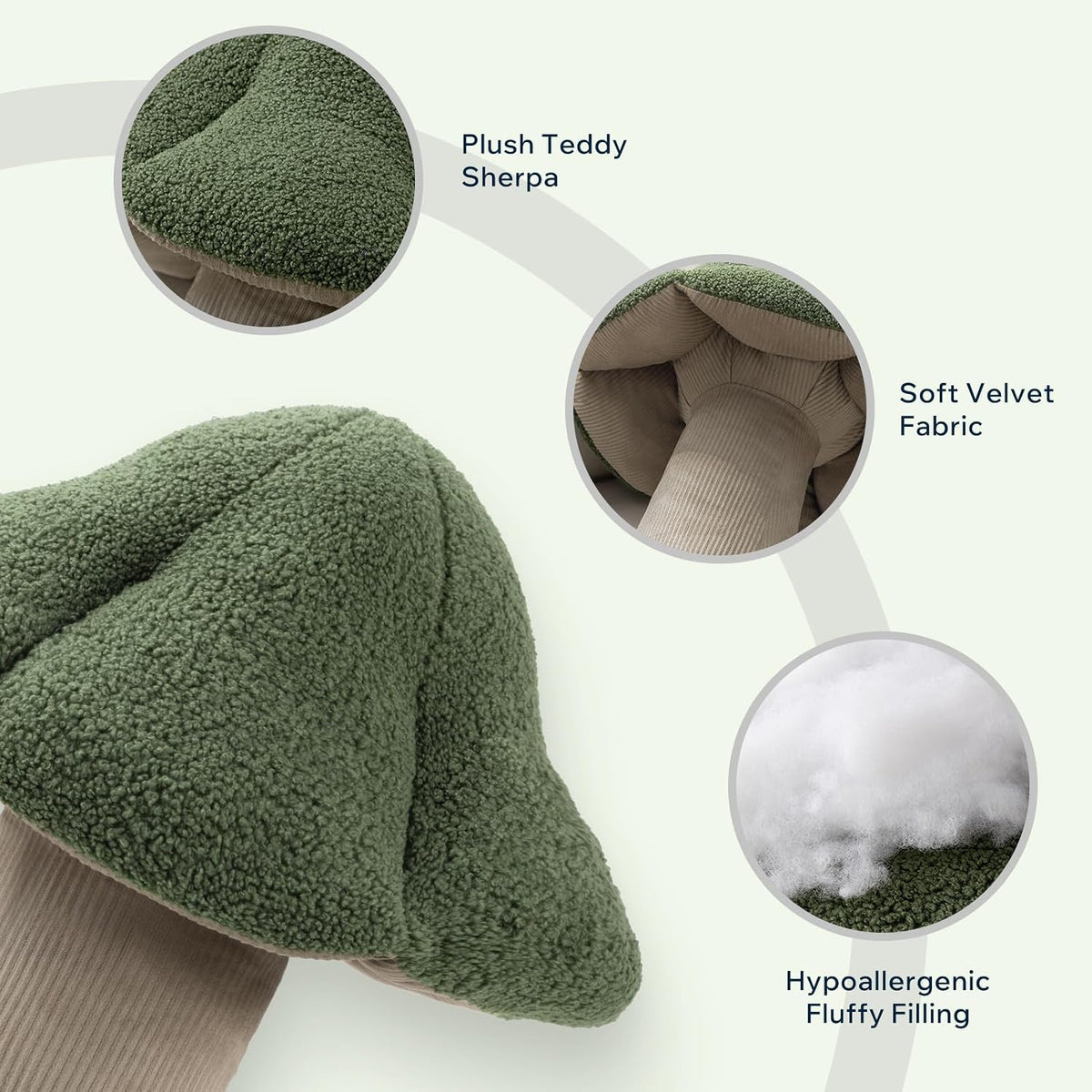 Phantoscope Mushroom Shaped Throw Pillow, Teddy Fleece Soft Mushroom Decorative Pillows Cute 3D Shaped Cushion for Couch Sofa Bed Chair, Light Green,16 x14 inches