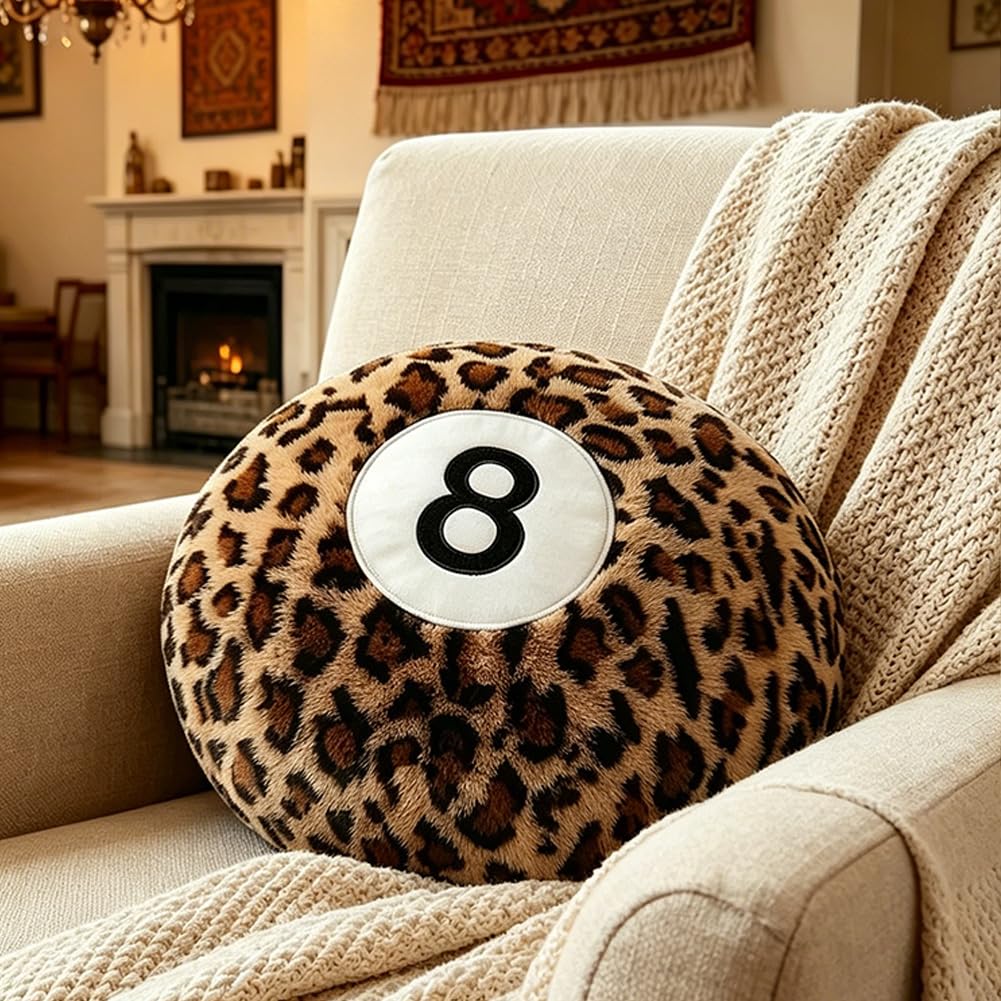 Black 8 Ball Pillow,14 inch 8 Ball Throw Pillow Soft Faux Fur Round Decorative Cushion Hugging Pillow for Home Bed, Sofa, Couch, Bedroom & Living Room