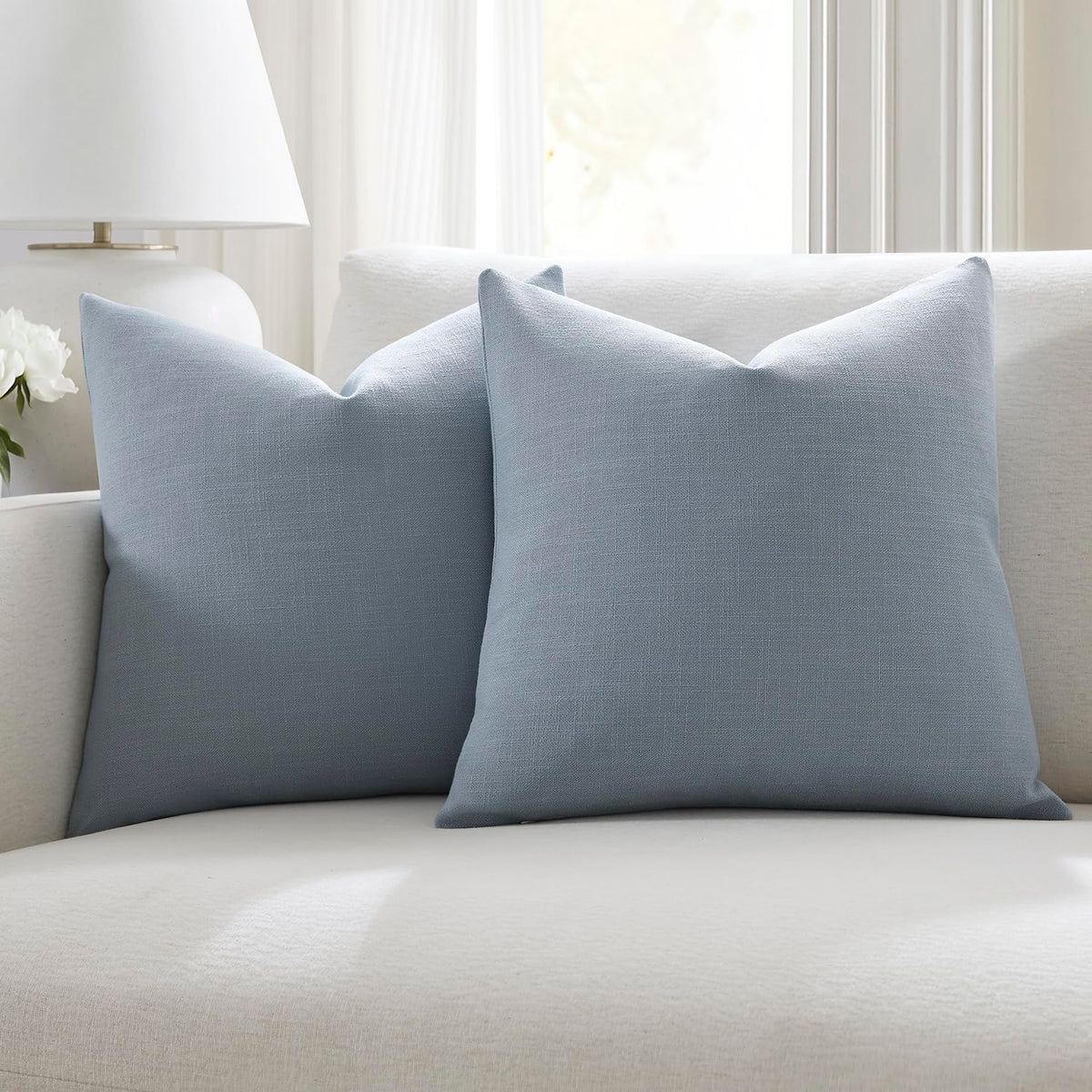 Meekio Linen Blend Throw Pillow Covers 20x20 Set of 2, Ivory