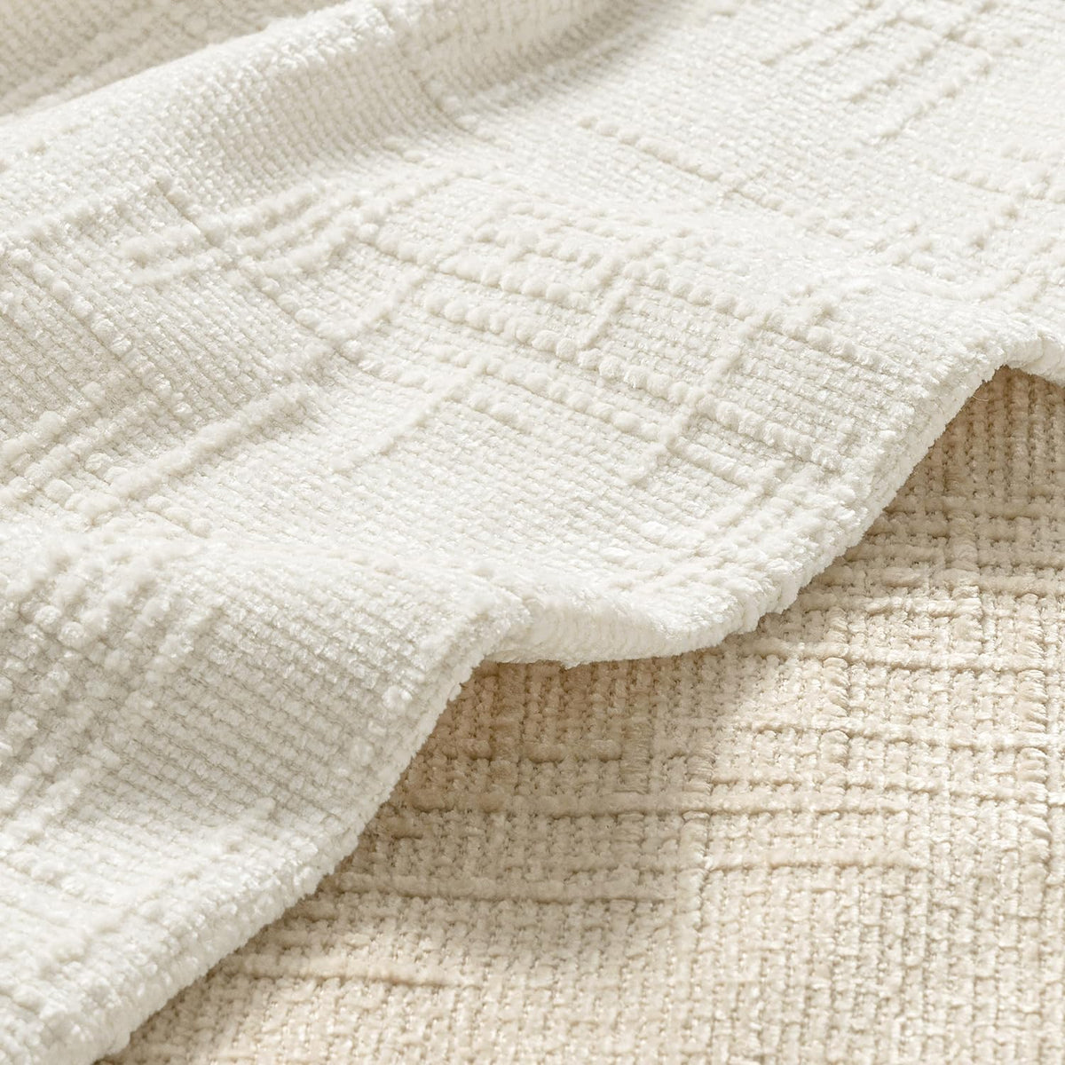 MIULEE Chenille Textured Throw Pillow Covers Cream White 18x18 Set of 2