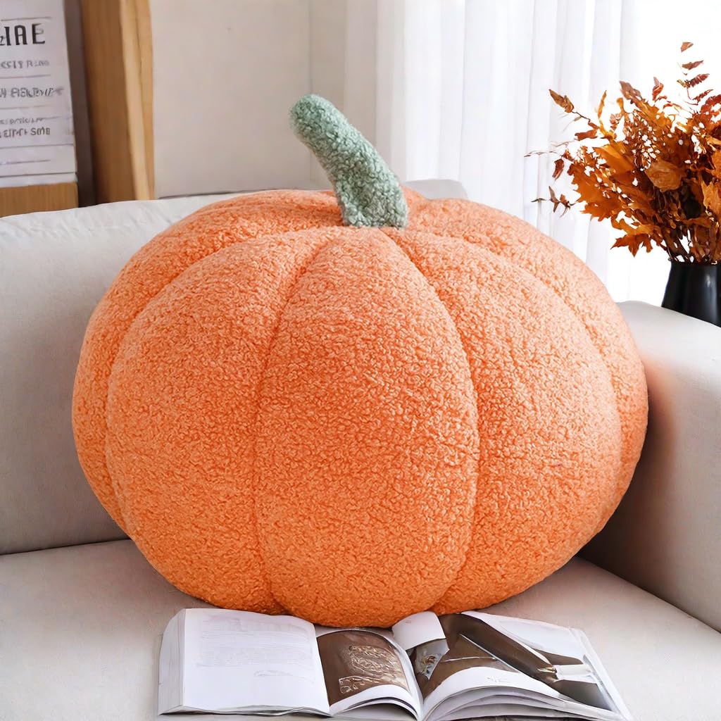 Simulated Pumpkin Pillow, Halloween Pumpkin Throw Pillow Cushion, 3D Pumpkin Shaped Pillow, Fall Decorations Stuffed Pillows for Thanksgiving, Christmas Bedroom Sofa Couch (White, 20CM)