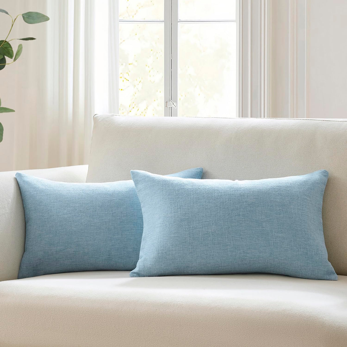 Meekio Linen Blend Throw Pillow Covers 20x20 Set of 2, Ivory