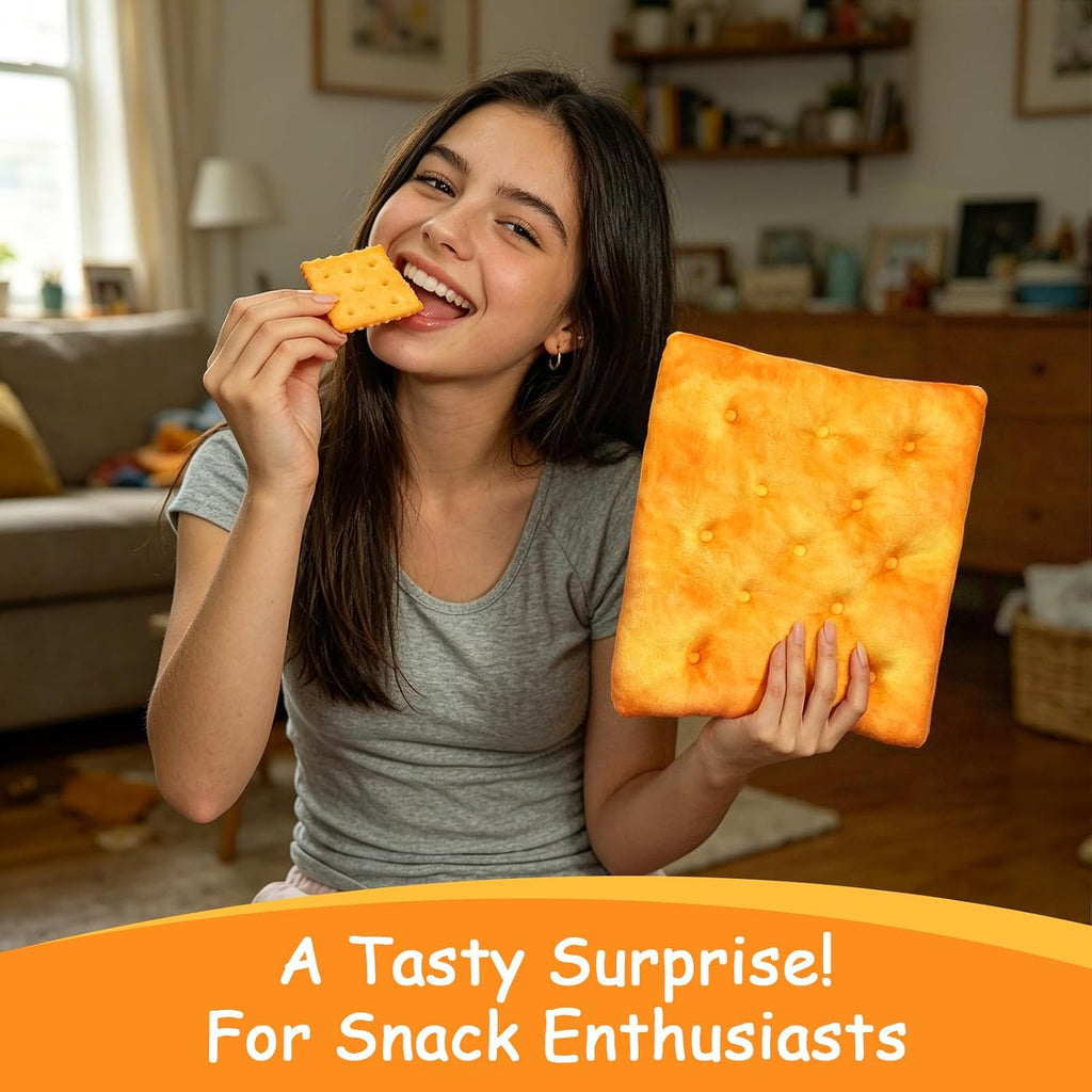 Cheese Cracker Plush Toy, 10 Inch Soft Funny Food Plushie Pillow, Cute Cuddly Sandwich Crackers Snack Decor Gift for Kids and Adults