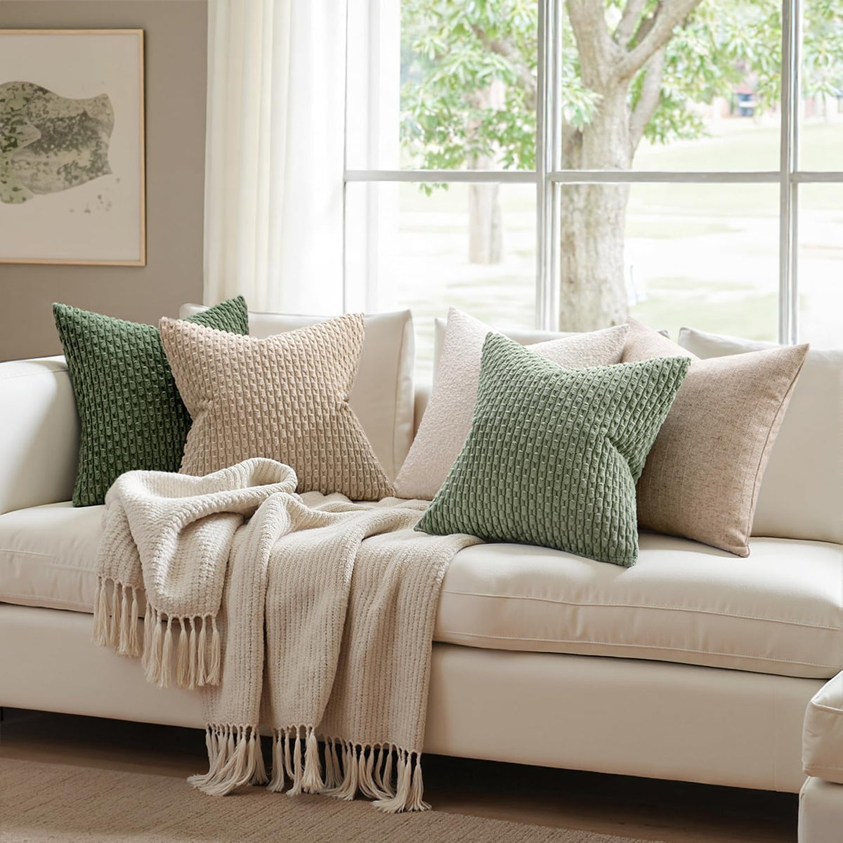 MIULEE Decorative Throw Pillow Covers 20x20 Sage Green Textured Corduroy