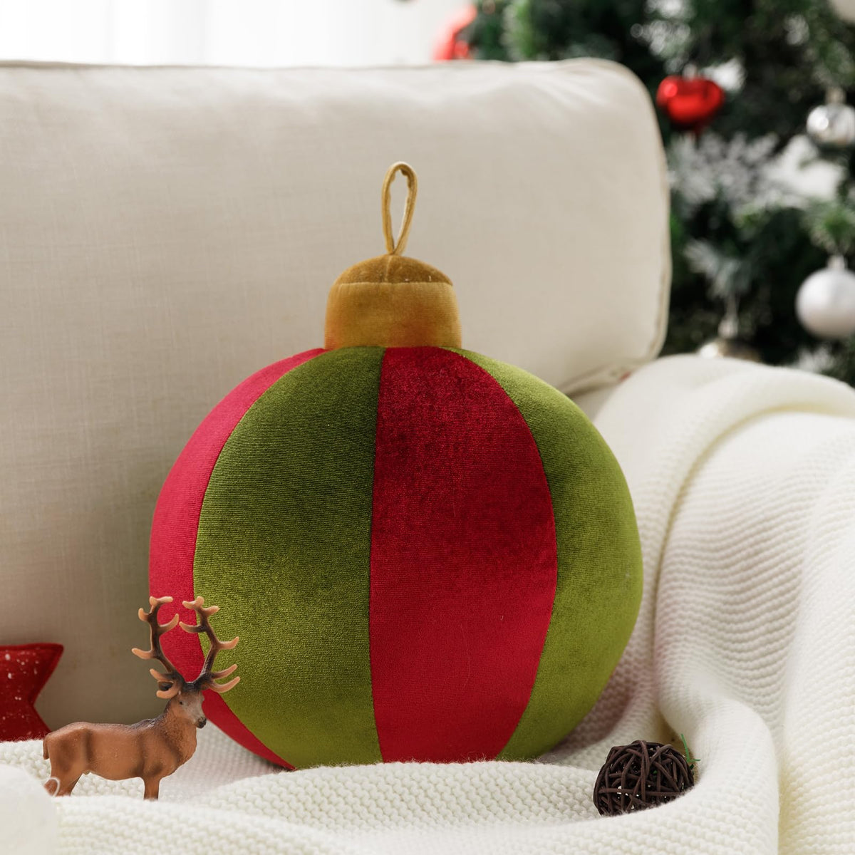 Ashler Merry Christmas Bell-Shaped Pillow, 8.5x8.5 Inch Velvet Hangable Decorative Holiday Pillow for Xmas Tree, Couch, Living Room, Bed, Pink