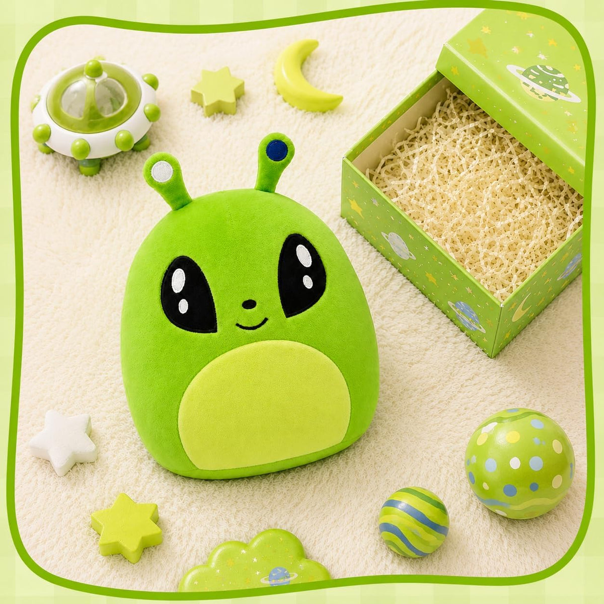 Alien Plush Toy Figure, Soft Stuffed Space Doll for Kids（Green）