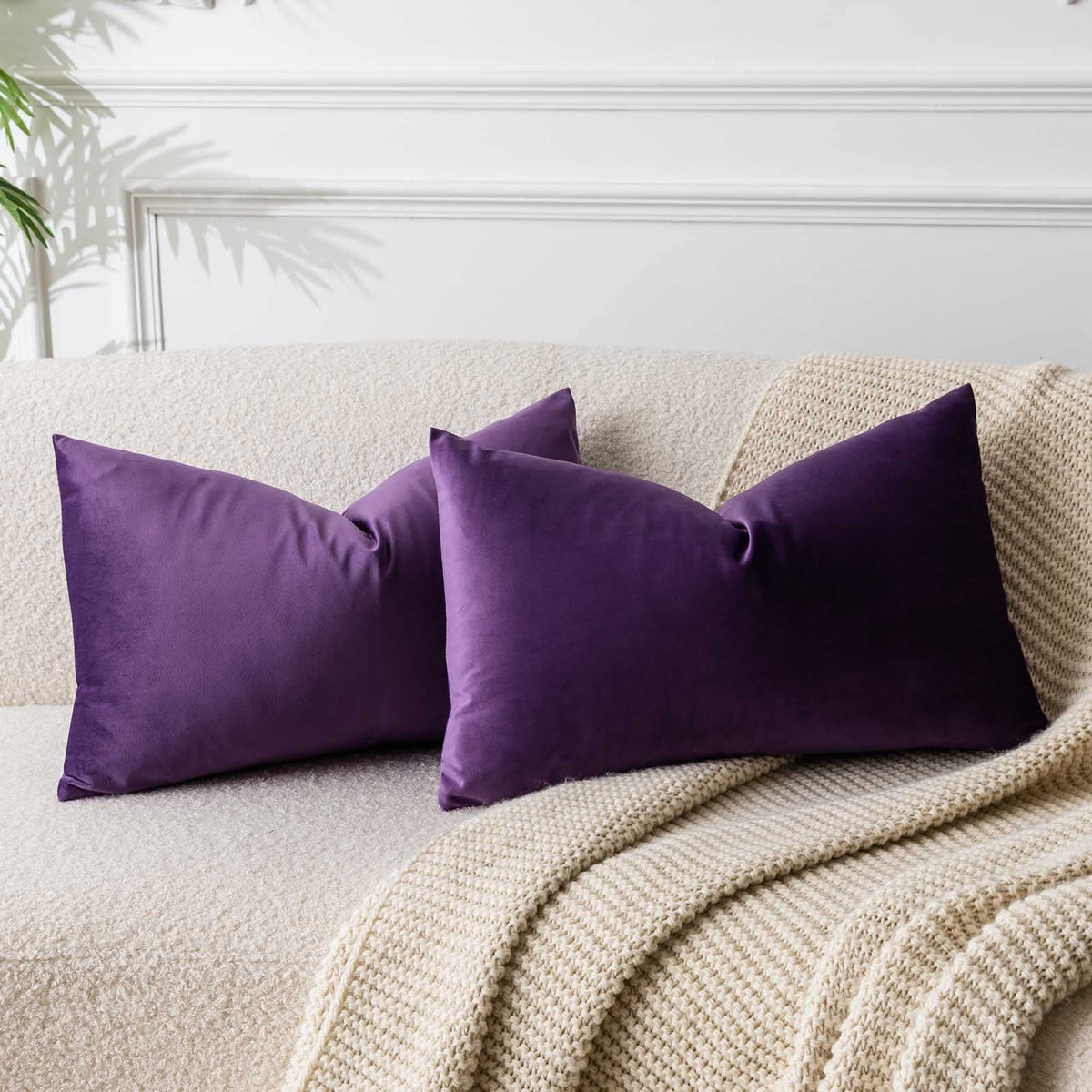Velvet Throw Pillow Covers 18x18 for Couch Bed Sofa,Eggplant Purple