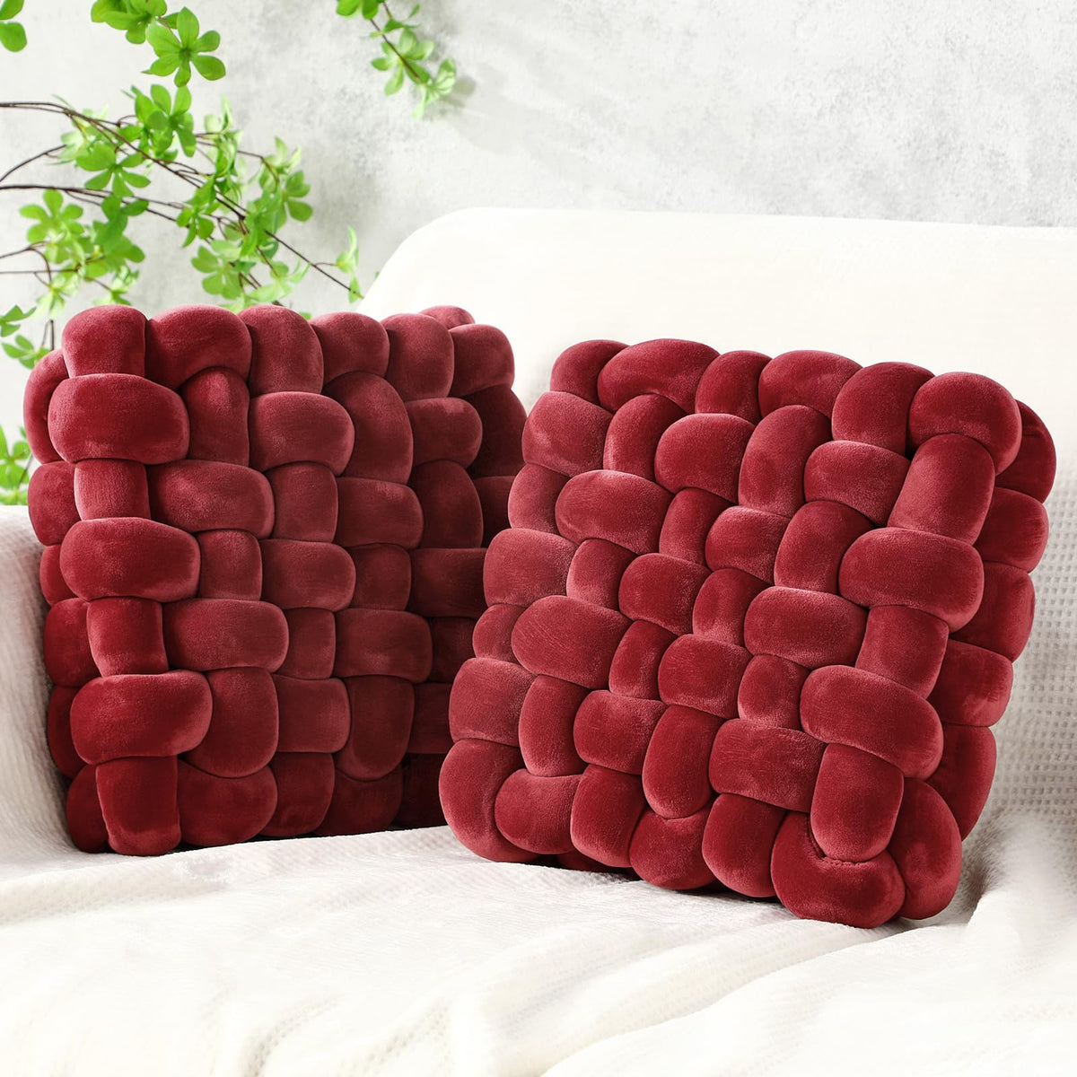 Wenqik 2 Pcs Knot Pillows Square Throw Pillow, Caramel, Crystal Velvet