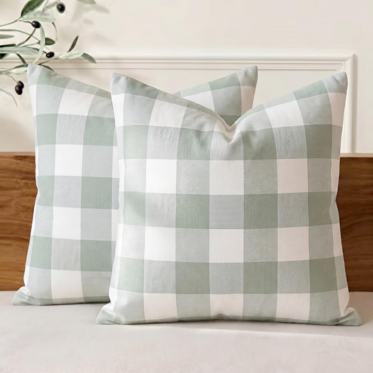 Farmhouse Brown Gingham Checkered Plaid Throw Pillow Covers 20x20 Set of 2