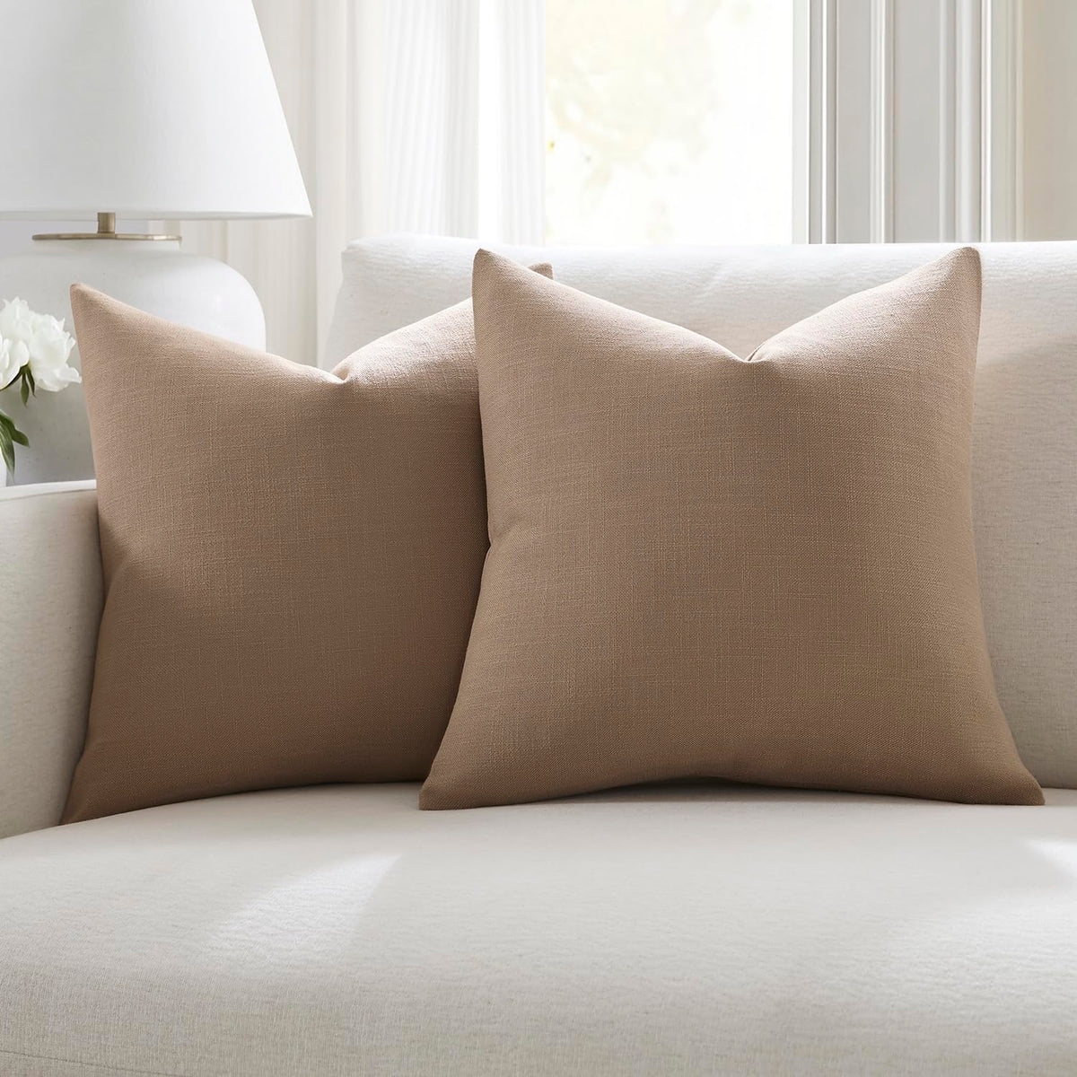 Meekio Linen Blend Throw Pillow Covers 20x20 Set of 2, Ivory