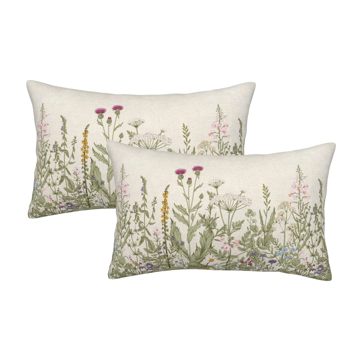 AEIOAE Spring Pillow Covers 18x18 Inch Set of 2,Blue Teal Wild Flower Plant Throw Pillows Case,Seasonal Floral Outdoor Decorative Square Linen Farmhouse Decor Cushion Covers for Home Sofa Bed Couch