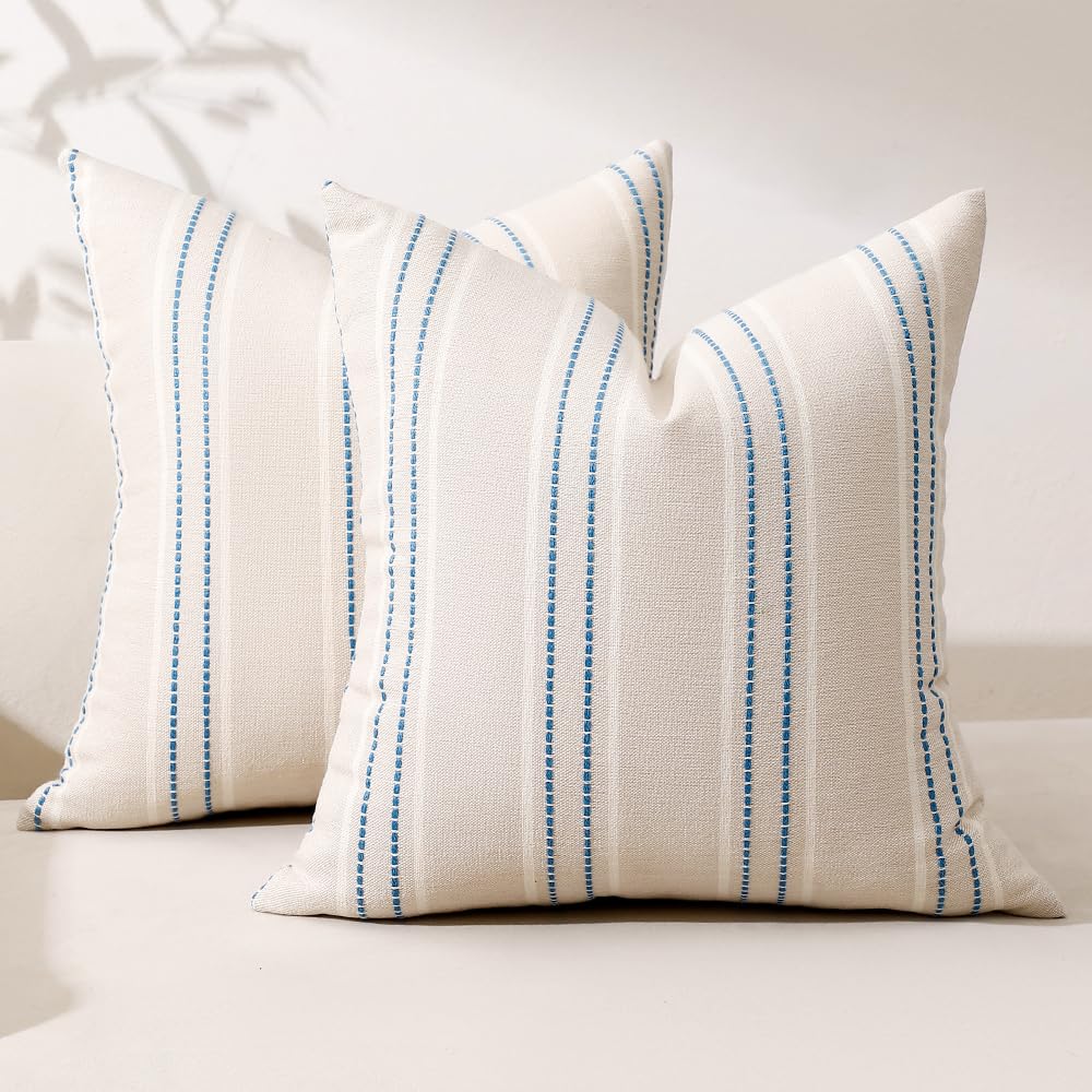 Hckot Sage Green Throw Pillow Covers 20x20 Set of 2 Striped Pillow Covers