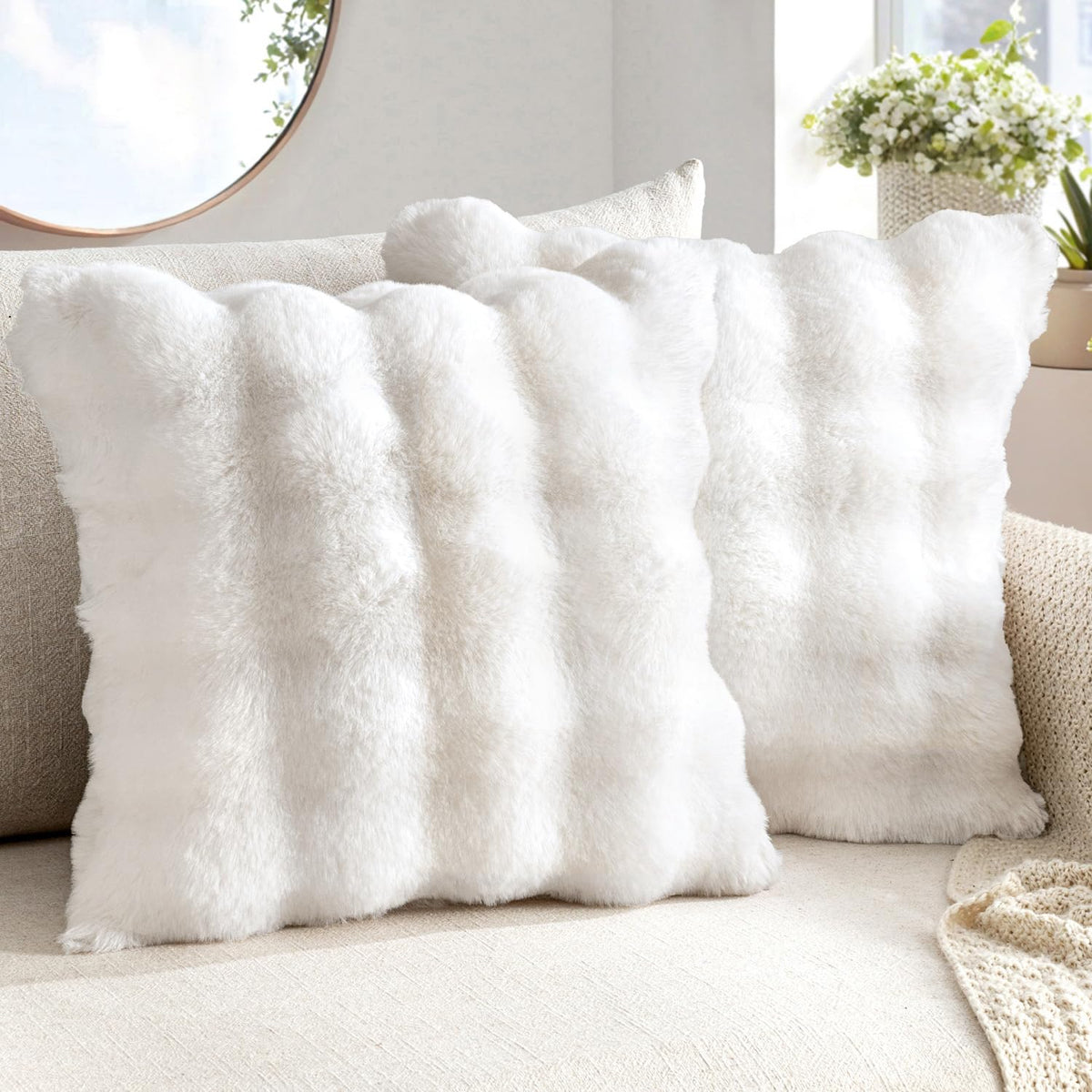 MIULEE Pack of 2 Faux Fur Fluffy Pillow Covers 18x18 Inch, Khaki