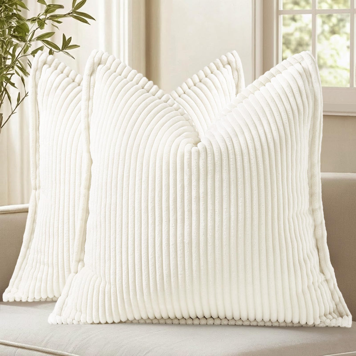 decorUhome Fall Corduroy Rust Throw Pillow Covers 18x18 Set of 2