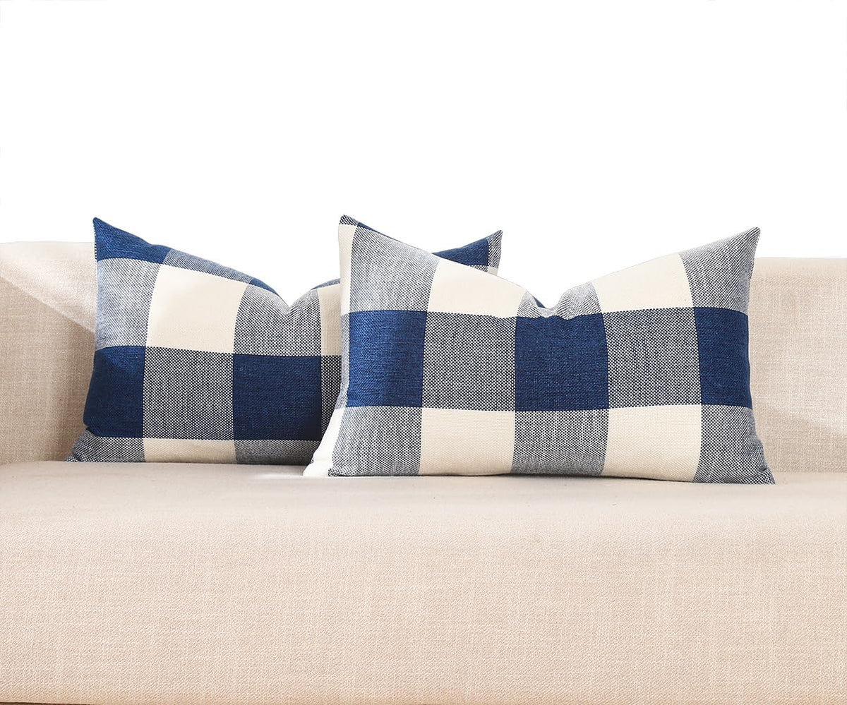 Brown Plaid Farmhouse Checkered Throw Pillow Cover 20x20 for Bed Couch Sofa