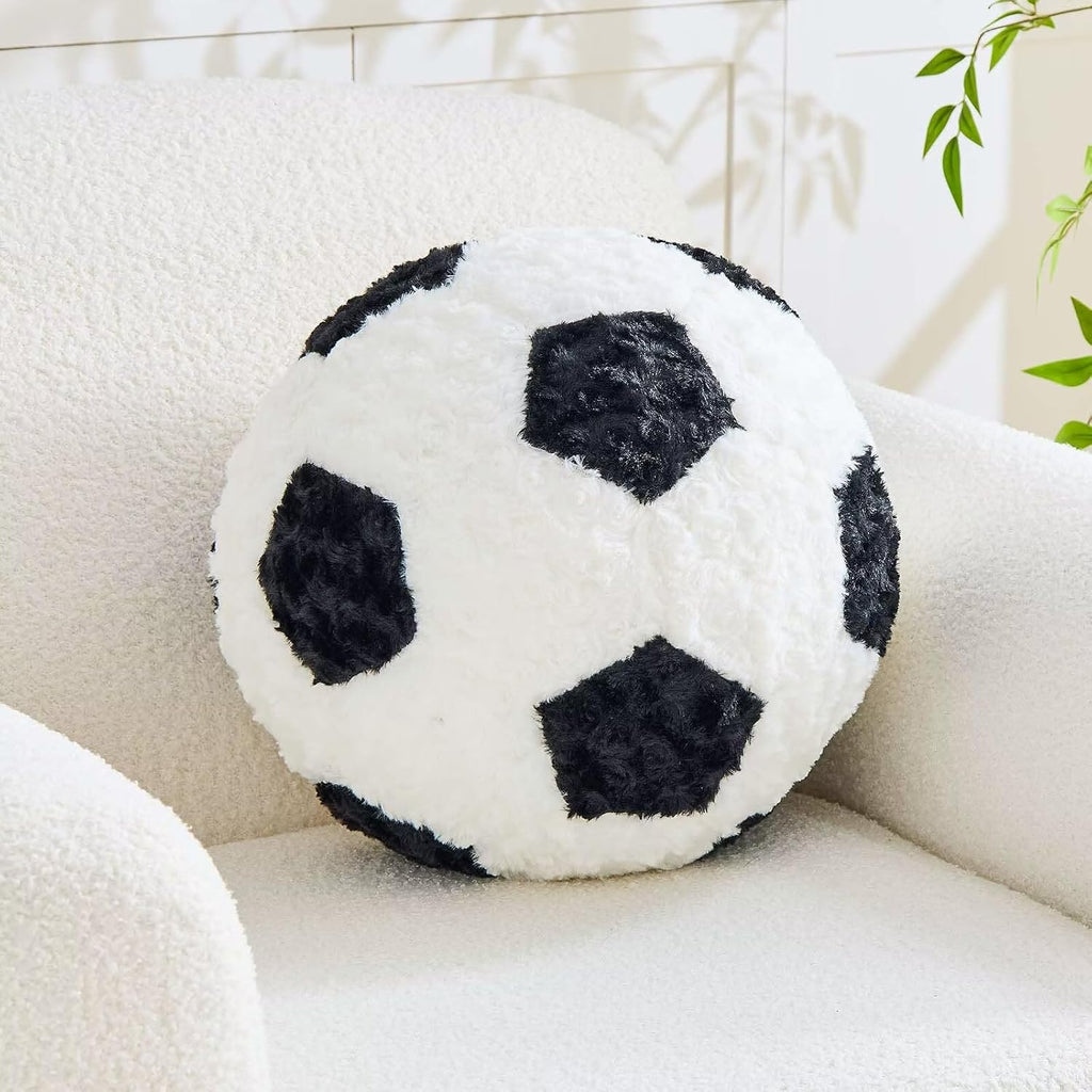Soccer Throw Pillow Black Round Football Ball Pillow Soccer Plush Pillows Aesthetic Home Decor Soccer Ball Decorative Pillow Soft Soccer Ball for Bed Couth