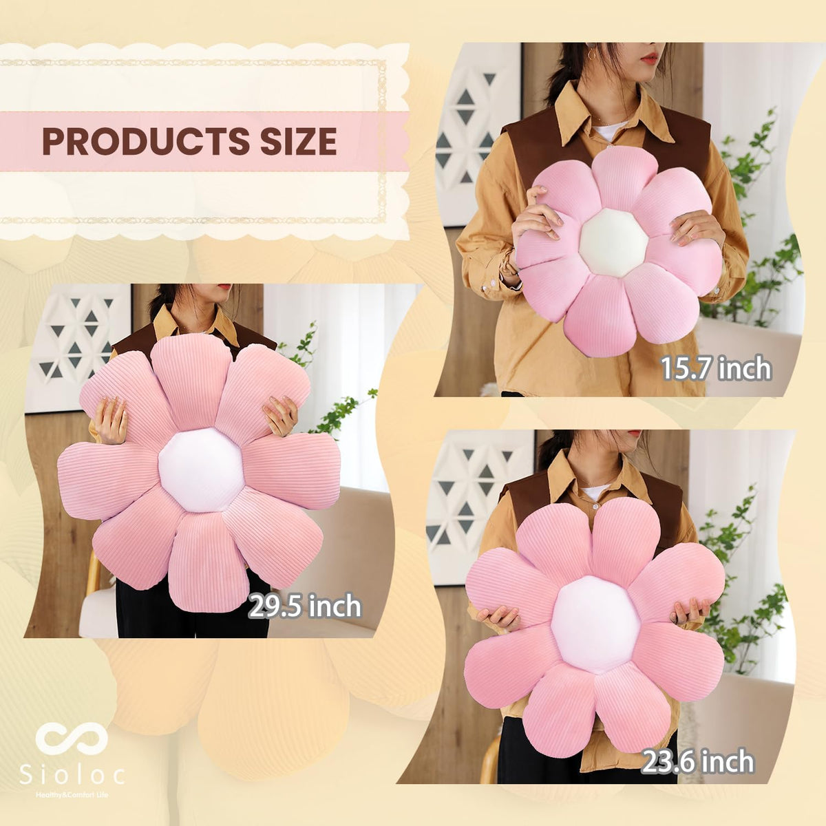 Sioloc Flower Shaped Throw Pillow Butt Cushion, Seating Cushion, Cute Room Decor & Plush Pillow for Bedroom Sofa Chair (Blush, 15.7")