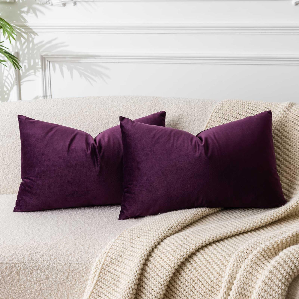 Velvet Throw Pillow Covers 18x18 for Couch Bed Sofa,Eggplant Purple