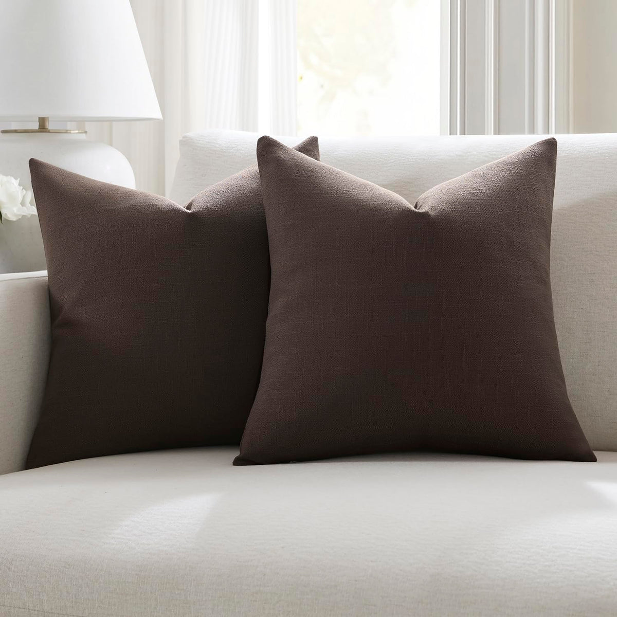 Meekio Linen Blend Throw Pillow Covers 20x20 Set of 2, Ivory