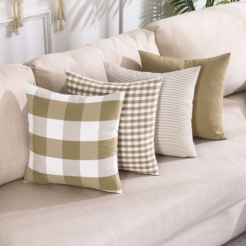 Farmhouse Brown Gingham Checkered Plaid Throw Pillow Covers 20x20 Set of 2