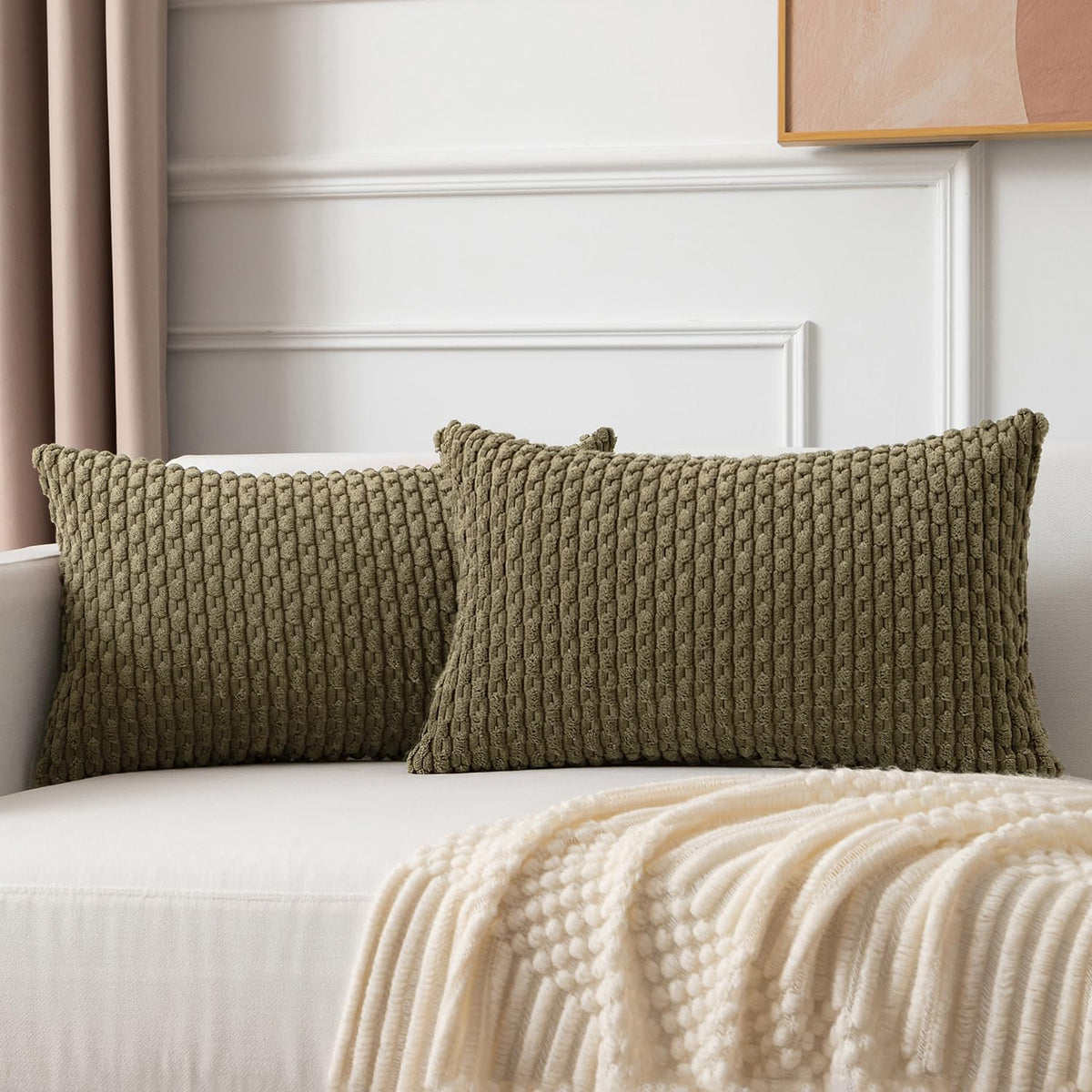 Kevin Textile Soft Corduroy 18x18 Inch Pillow Covers 2 Pack, Dark Green