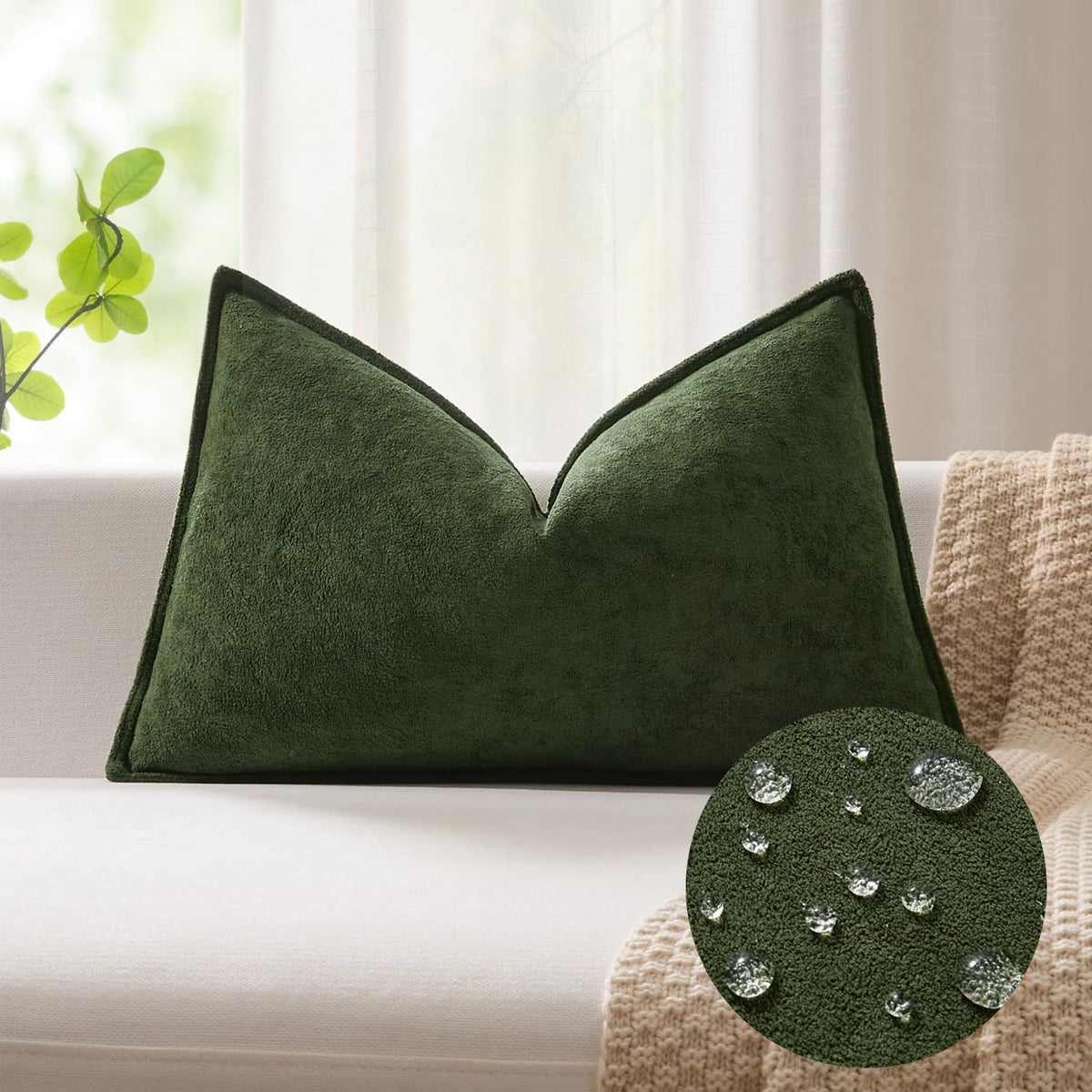 Kevin Textile Soft Waterproof Pillow Covers 20x20 Inch 2 Pack, Moss Green