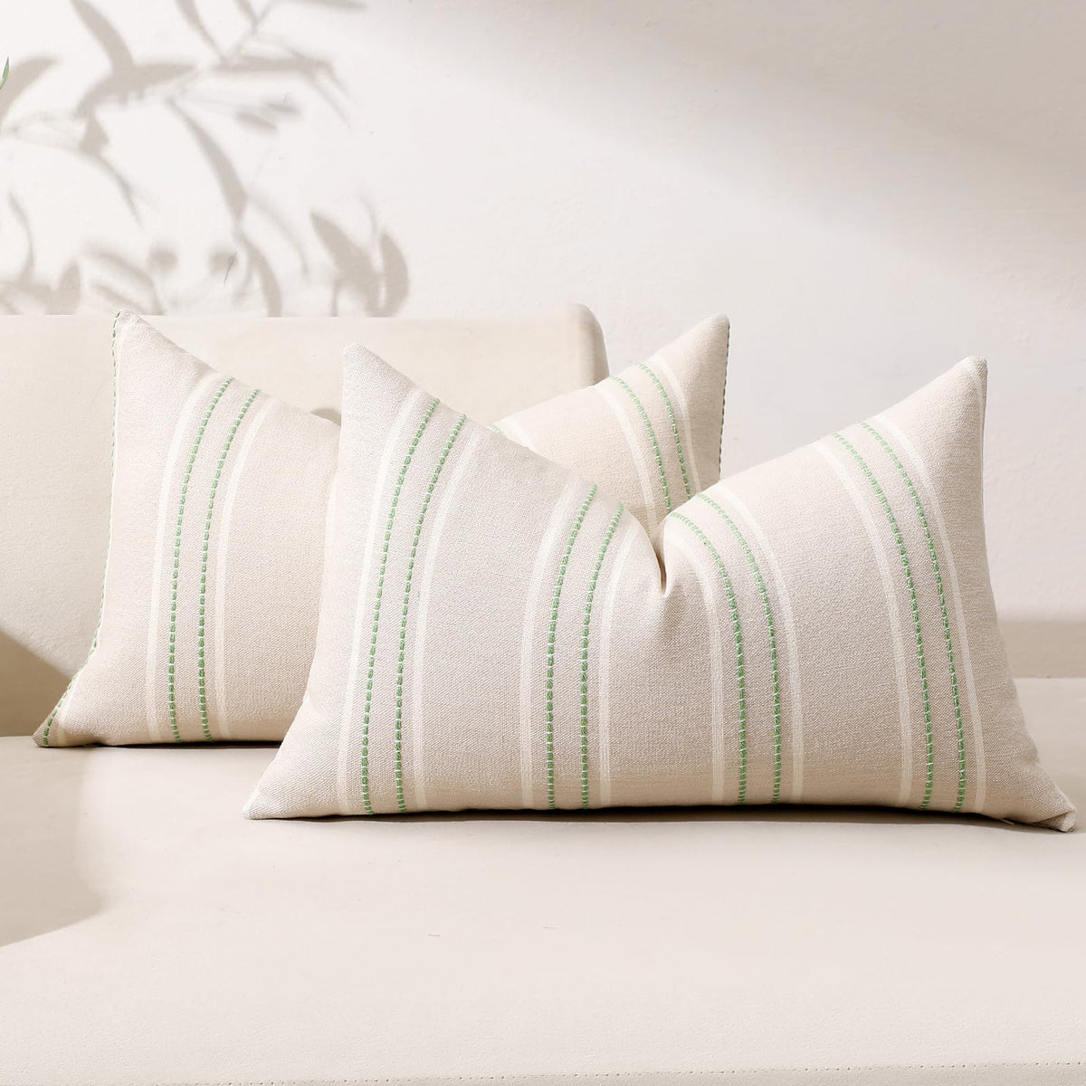 Hckot Sage Green Throw Pillow Covers 20x20 Set of 2 Striped Pillow Covers