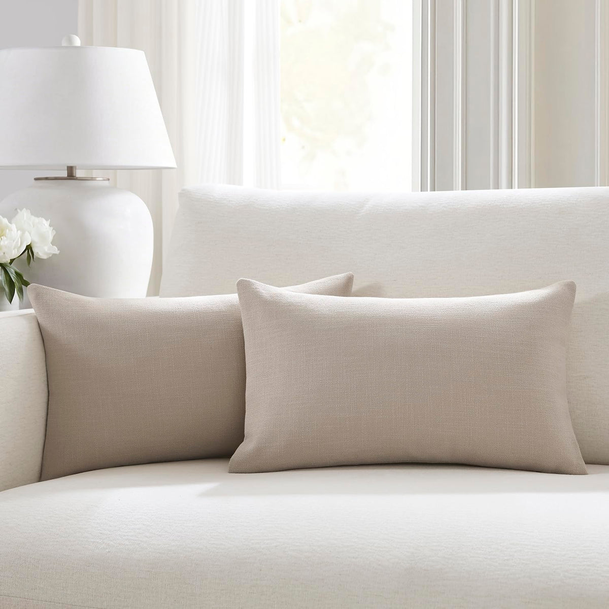 Meekio Linen Blend Throw Pillow Covers 20x20 Set of 2, Ivory