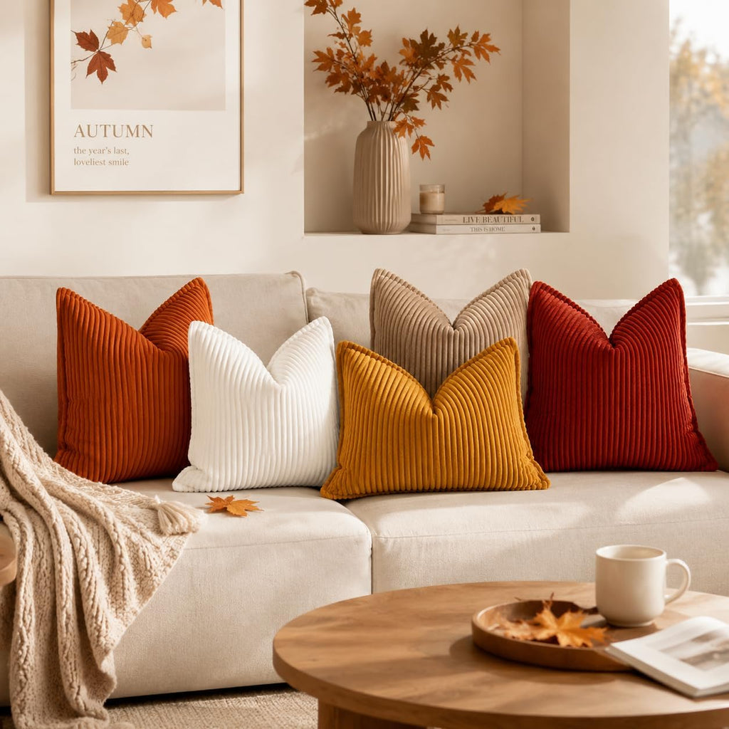 decorUhome Fall Corduroy Rust Throw Pillow Covers 18x18 Set of 2