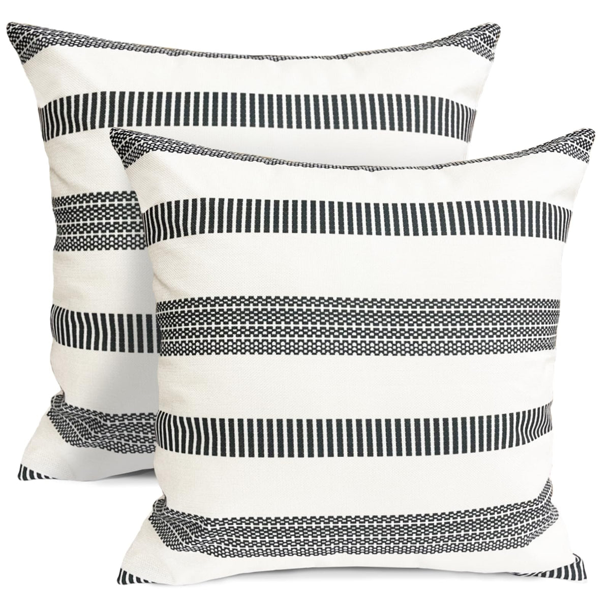 Farmhouse Boho Striped Throw Pillow Covers 18x18 inch Set of 2 Navy Blue