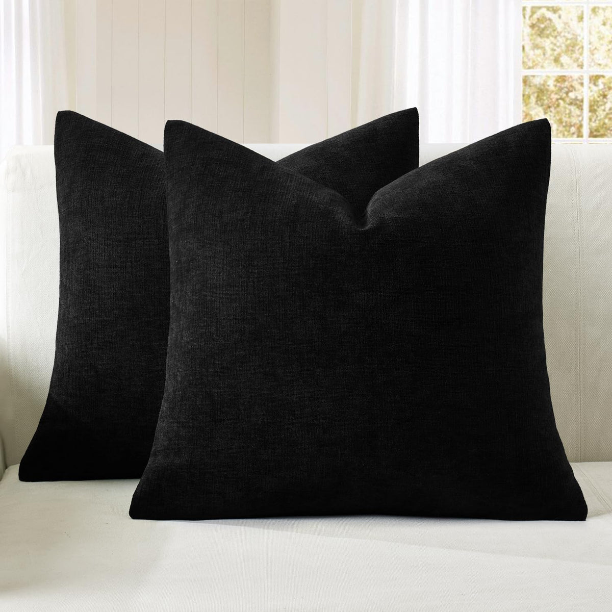 MIULEE Blush Pink Chenille Couch Throw Pillow Covers, 18x18