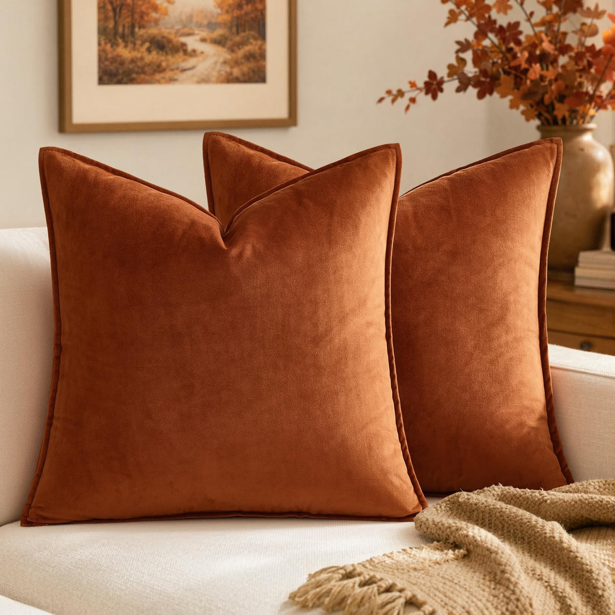 MIULEE Decorative Brown Velvet Throw Pillow Covers for Couch 18x18 Inch