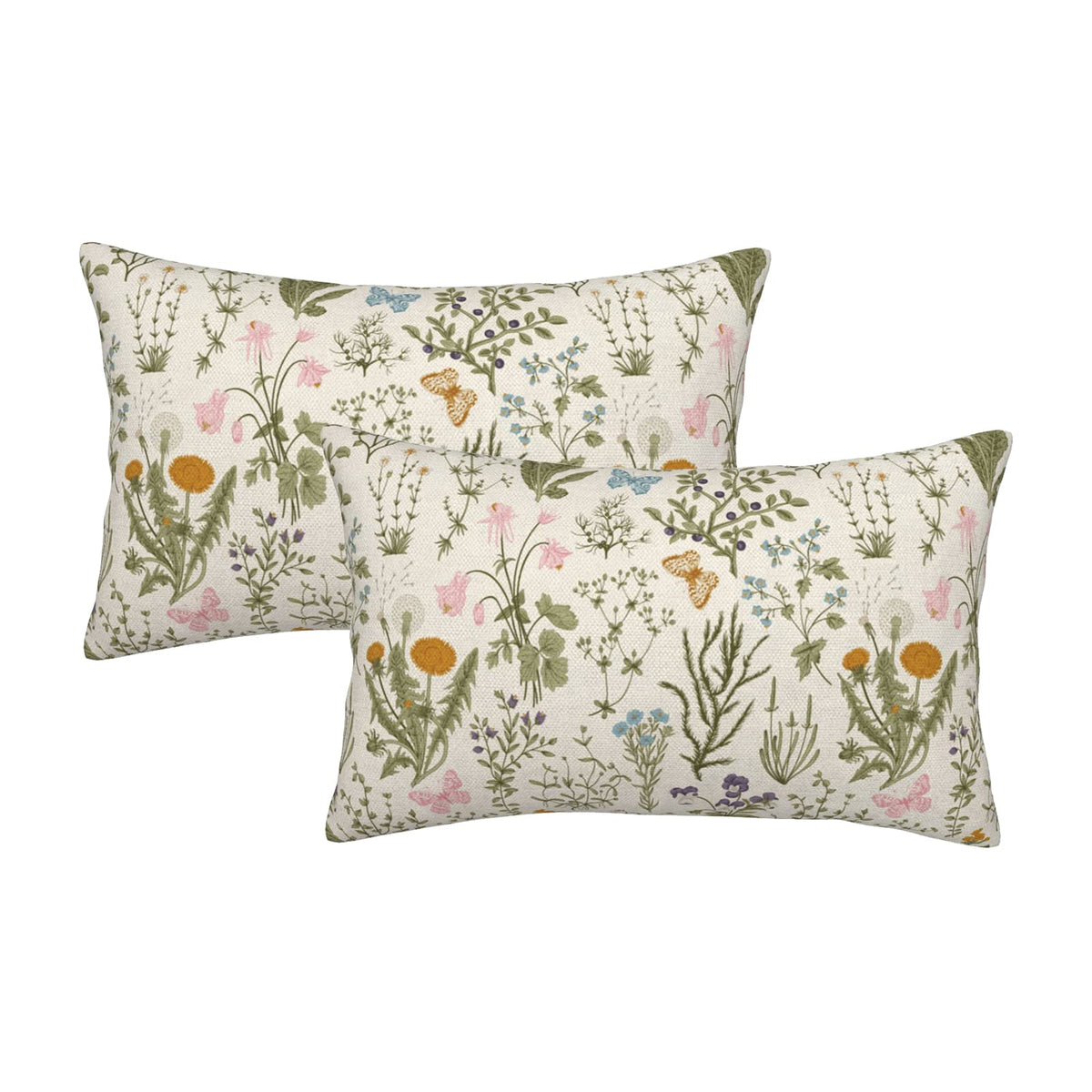 AEIOAE Spring Pillow Covers 18x18 Inch Set of 2,Blue Teal Wild Flower Plant Throw Pillows Case,Seasonal Floral Outdoor Decorative Square Linen Farmhouse Decor Cushion Covers for Home Sofa Bed Couch