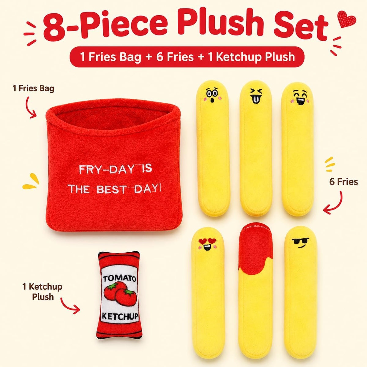ChezMax Emotional Support Fries Stuffed Plush - Cute Funny Plushie Pillow
