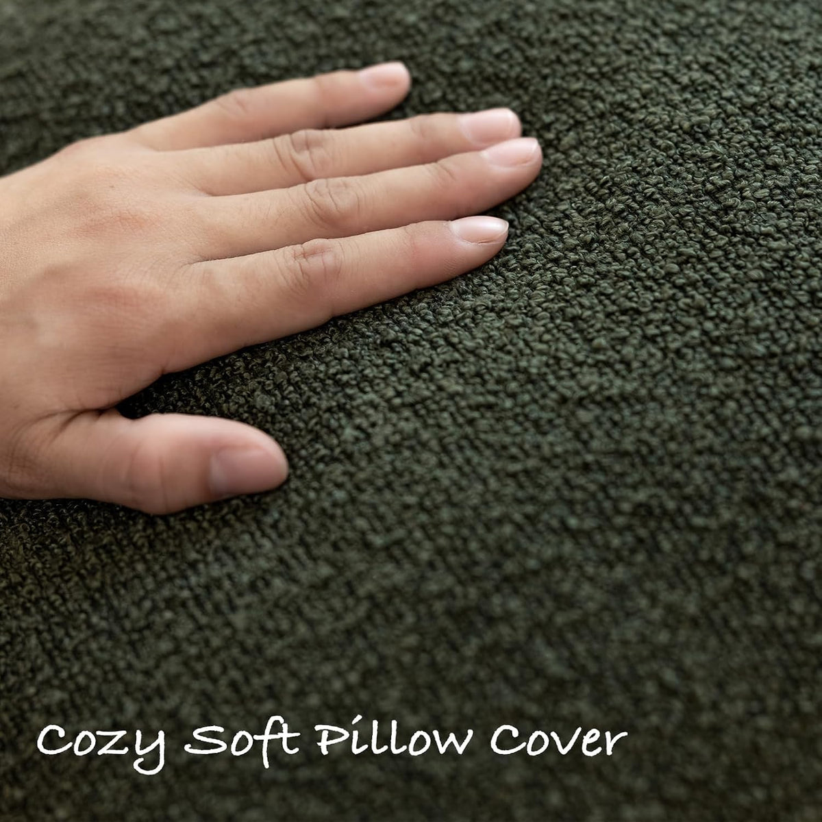 GEEORY Decorative Throw Pillow Covers 18x18 Inch Pack of 2,Textured Boucle Neutral Cushion Cases for Bed Couch Sofa, Accent Mordern Farmhouse & Minimalist Home Decor (Olive Green) GE05-18