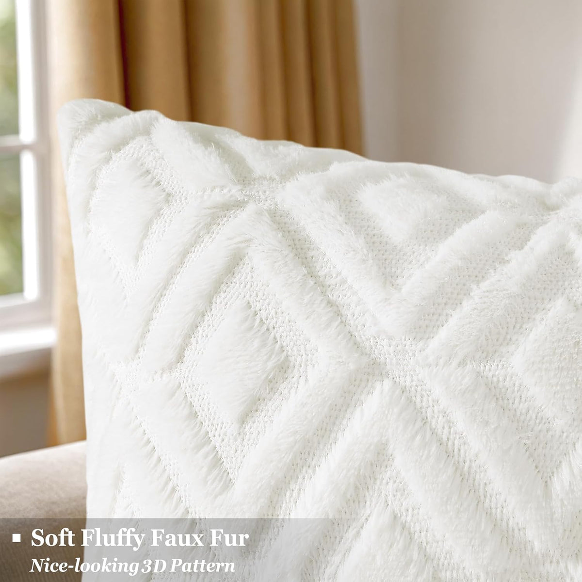 Pallene Fall Cream White Faux Fur Throw Pillow Covers 18x18 Set of 2