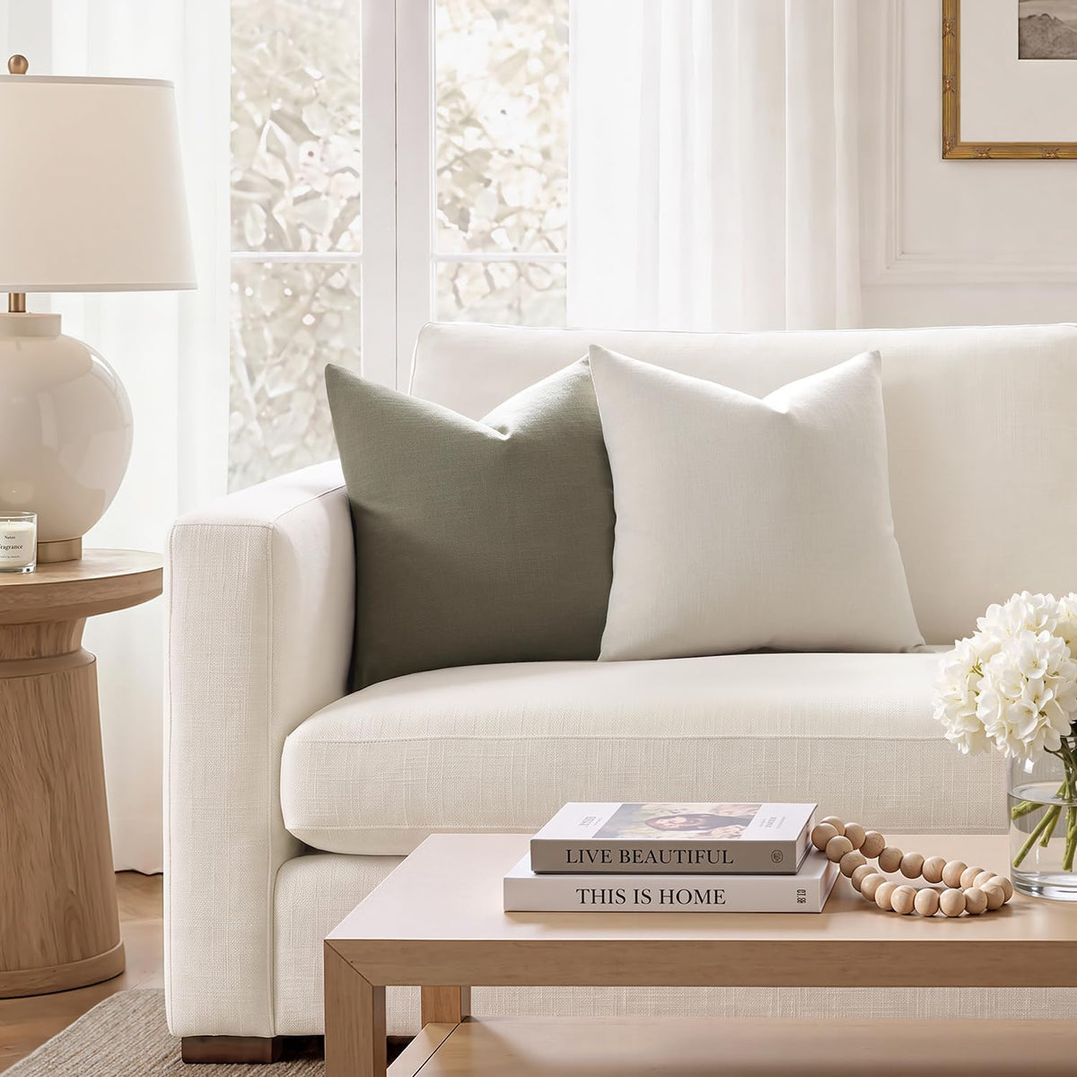 Meekio Linen Blend Throw Pillow Covers 20x20 Set of 2, Ivory