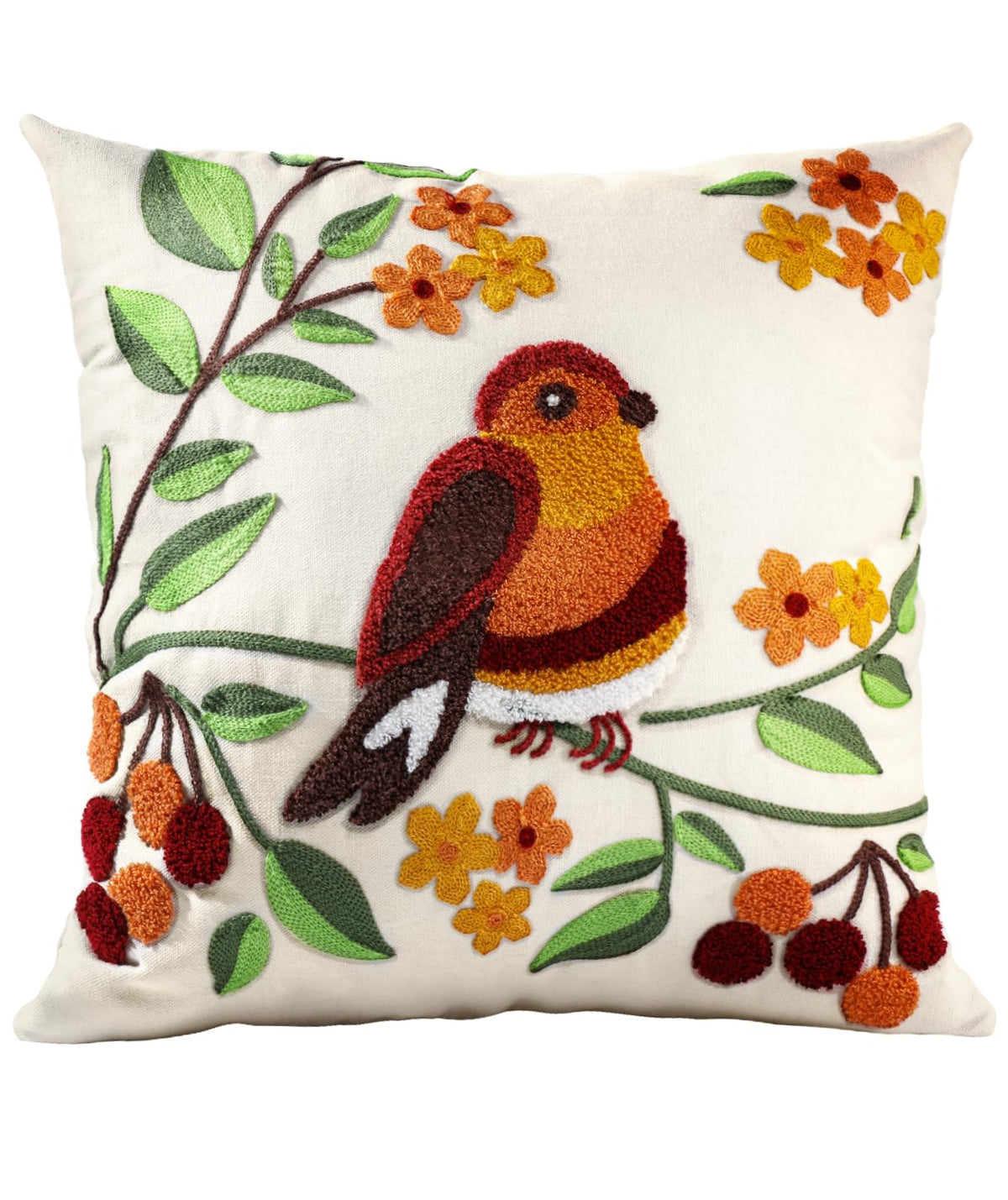 Embroidered Throw Pillow Cover, 18x18 Inch, Fall Abstract Floral