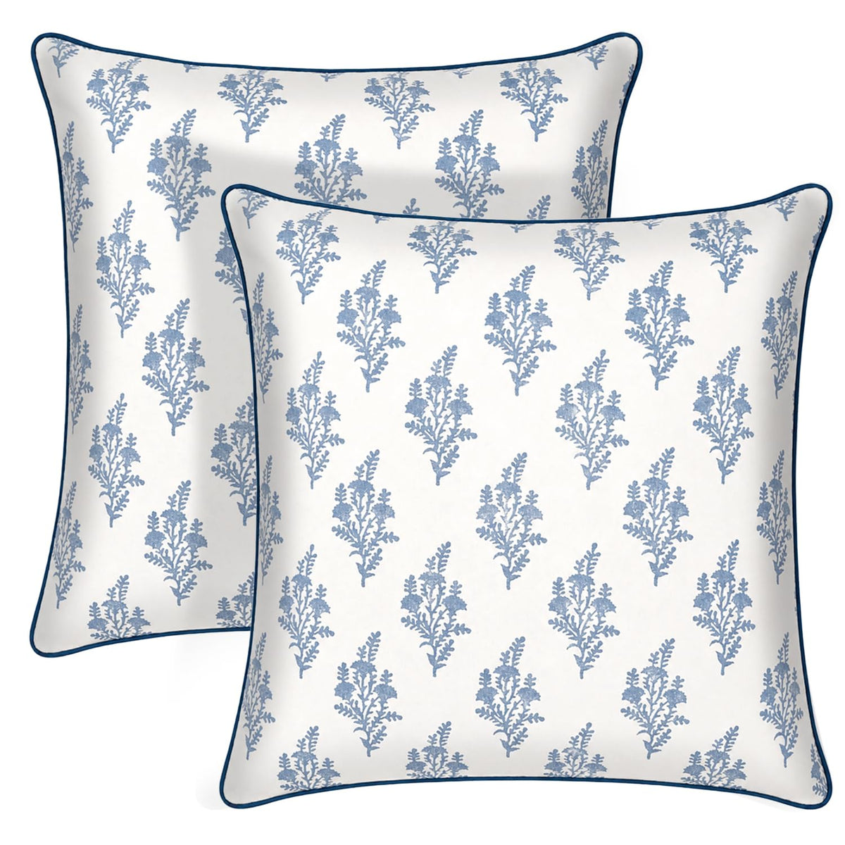Ridhi Asparagus Green Block Print Cotton Pillow Cover 16x16 Inch Set of 2