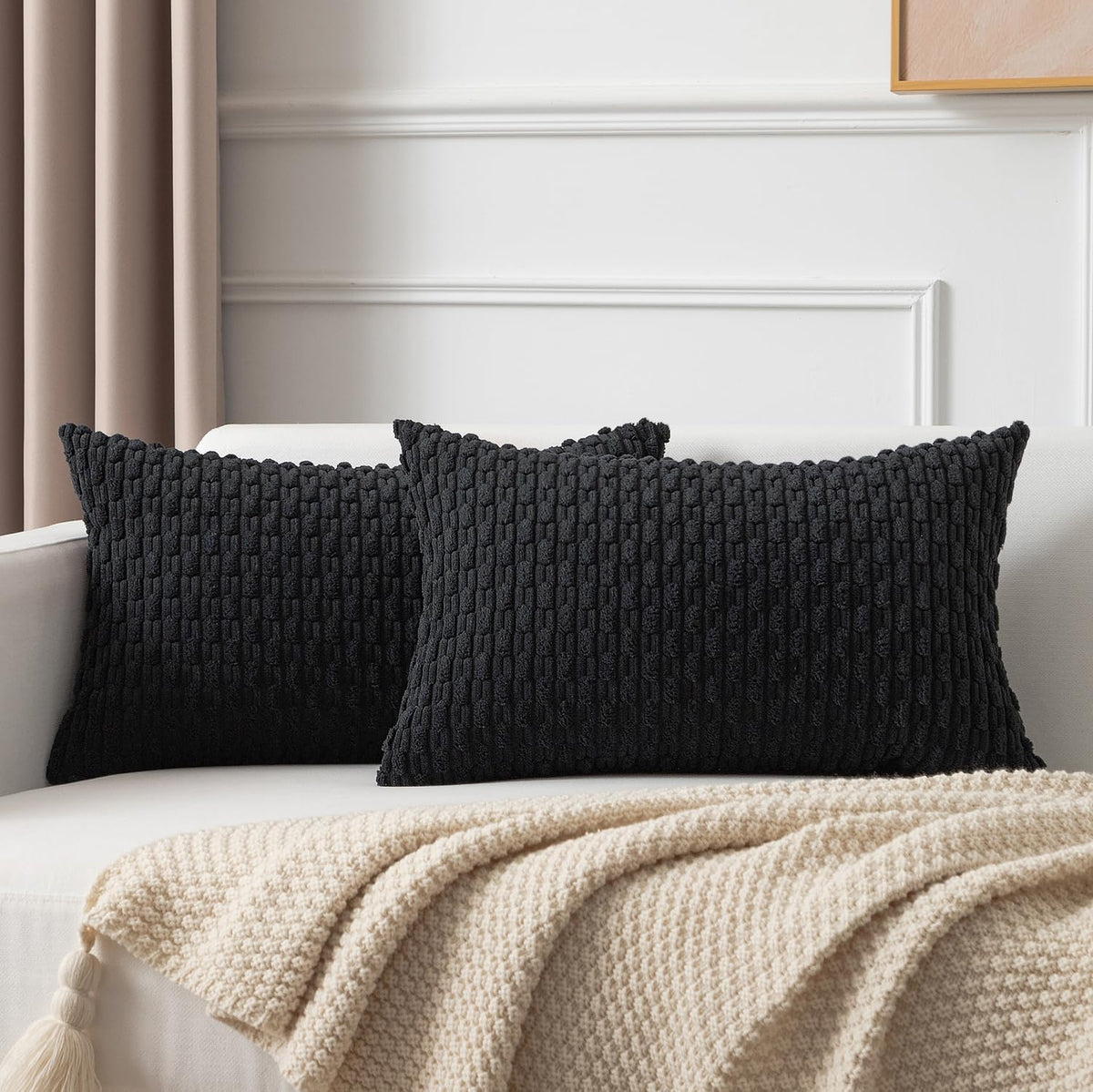 Kevin Textile Soft Corduroy 18x18 Inch Pillow Covers 2 Pack, Dark Green