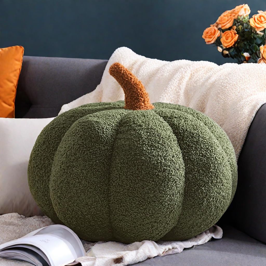Simulated Pumpkin Pillow, Halloween Pumpkin Throw Pillow Cushion, 3D Pumpkin Shaped Pillow, Fall Decorations Stuffed Pillows for Thanksgiving, Christmas Bedroom Sofa Couch (White, 20CM)