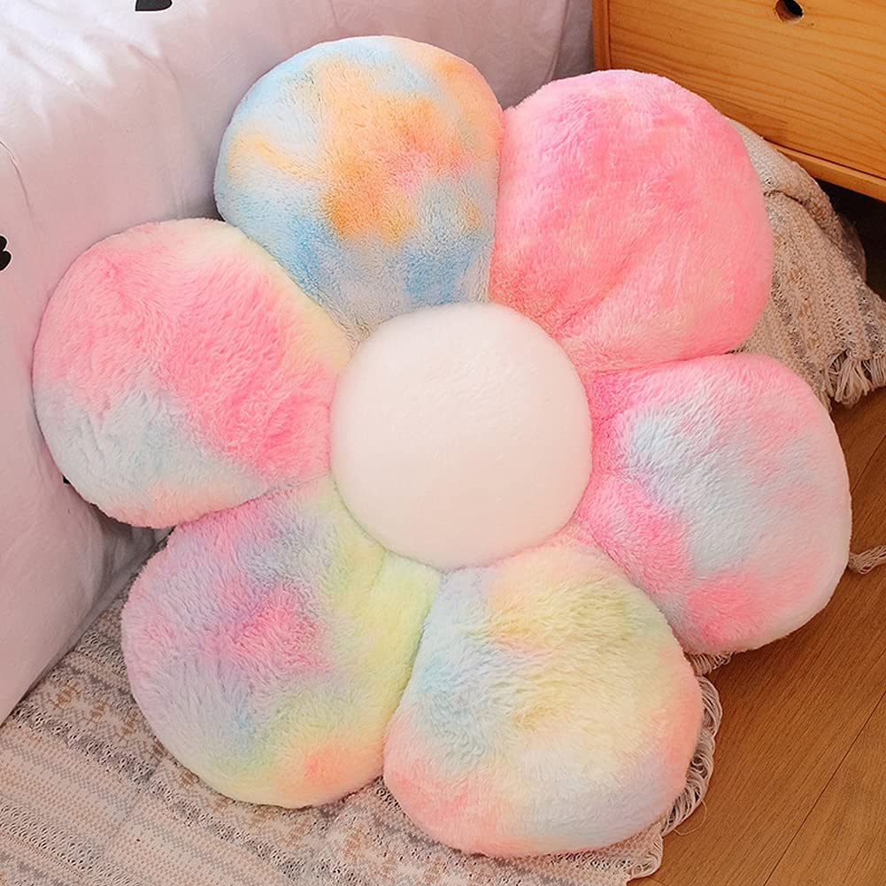 lannery Flower Plush Throw Pillows, Flower Floor Pillow Seating Cushion Toy for Reading, Room, Watching TV (11.8", White-2)