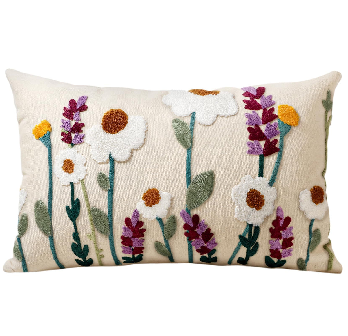 Embroidered Throw Pillow Cover, 18x18 Inch, Fall Abstract Floral