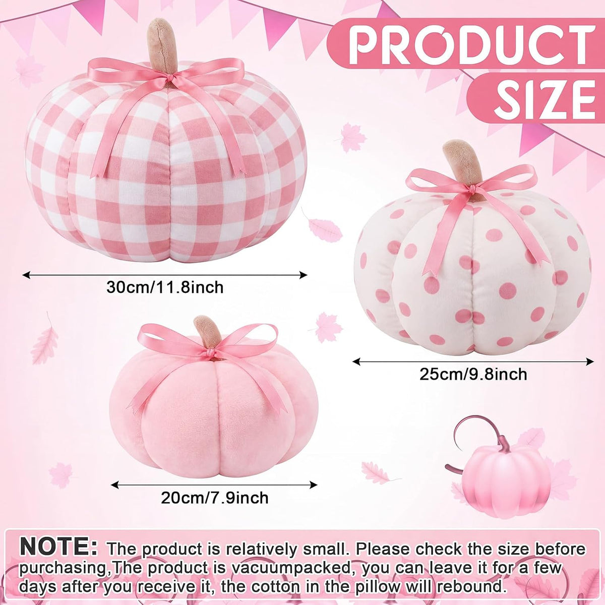 Yookeer 3 Pcs Pumpkin Throw Pillows Sherpa Fall Decor, Pink