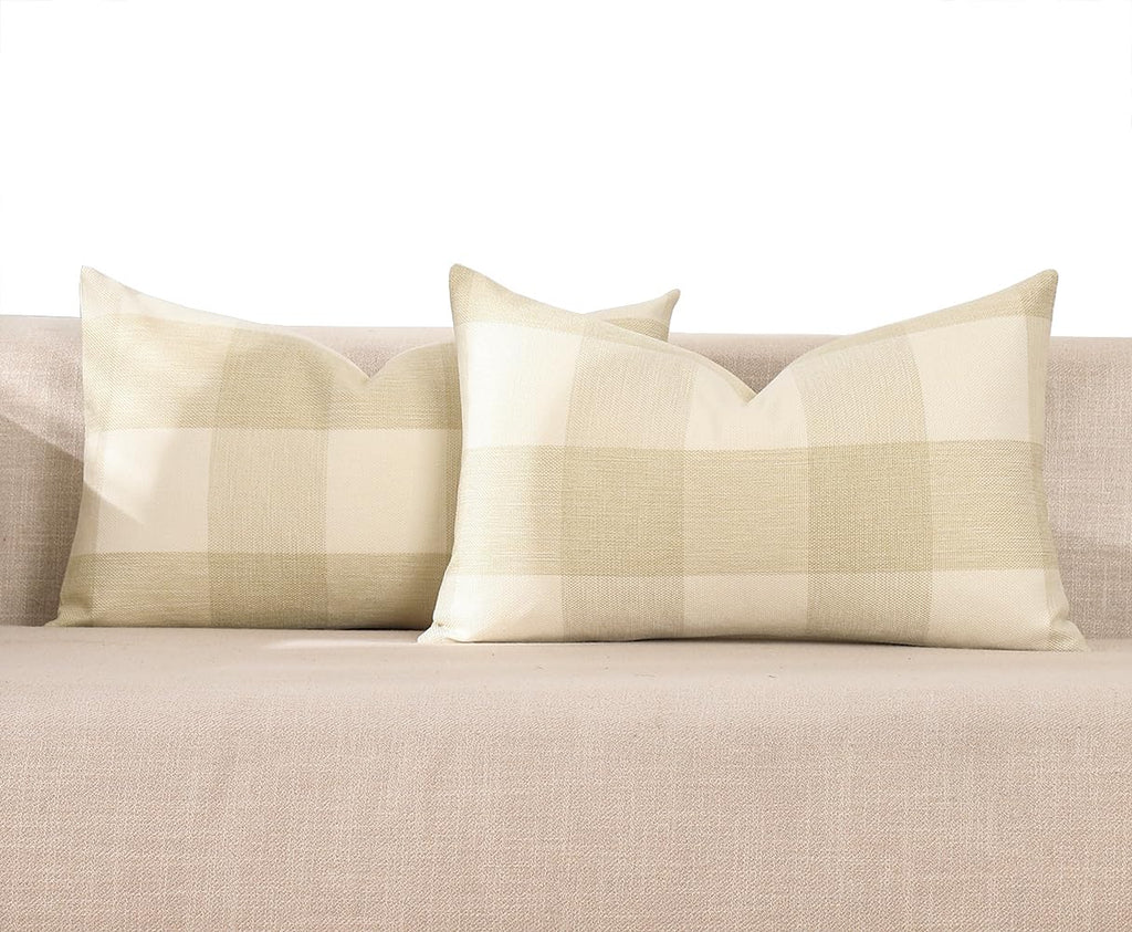 Brown Plaid Farmhouse Checkered Throw Pillow Cover 20x20 for Bed Couch Sofa