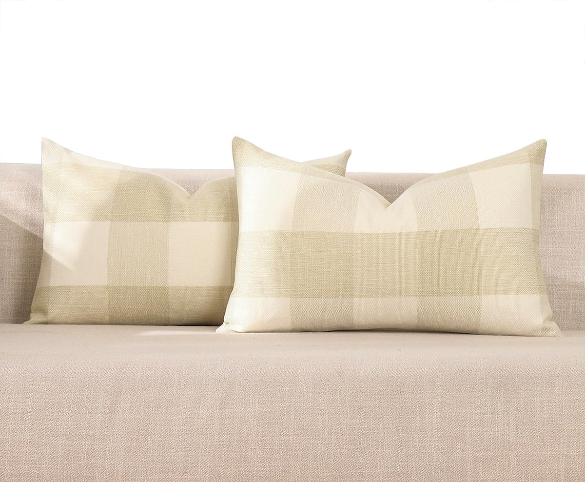 Brown Plaid Farmhouse Checkered Throw Pillow Cover 20x20 for Bed Couch Sofa