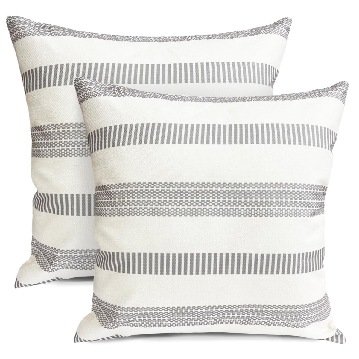 Farmhouse Boho Striped Throw Pillow Covers 18x18 inch Set of 2 Navy Blue